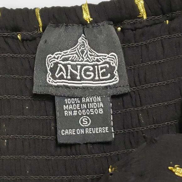 Angie Womens Keyhole Cutout Smocked Mini Dress Black Gold Sz Small Summer Boho - Picture 7 of 10